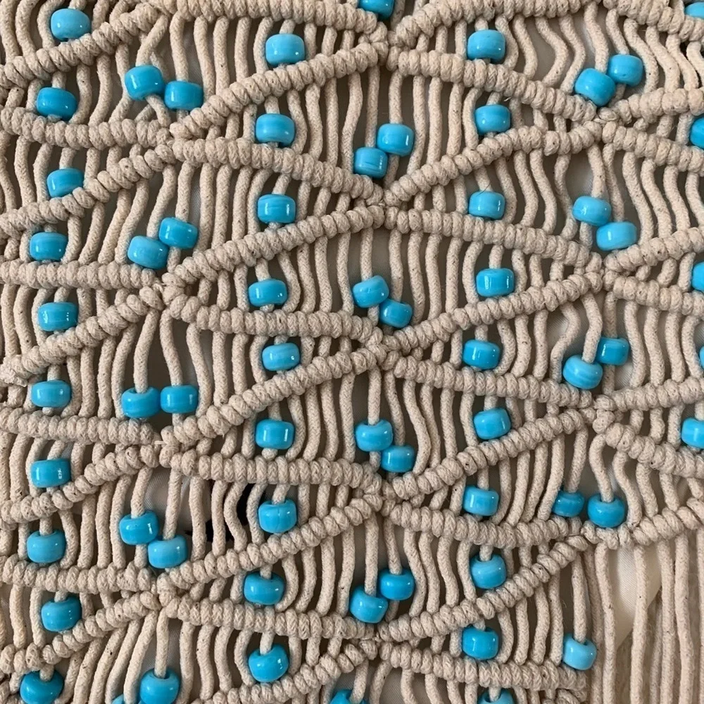 Handcrafted Beige and Blue Macramé bag
